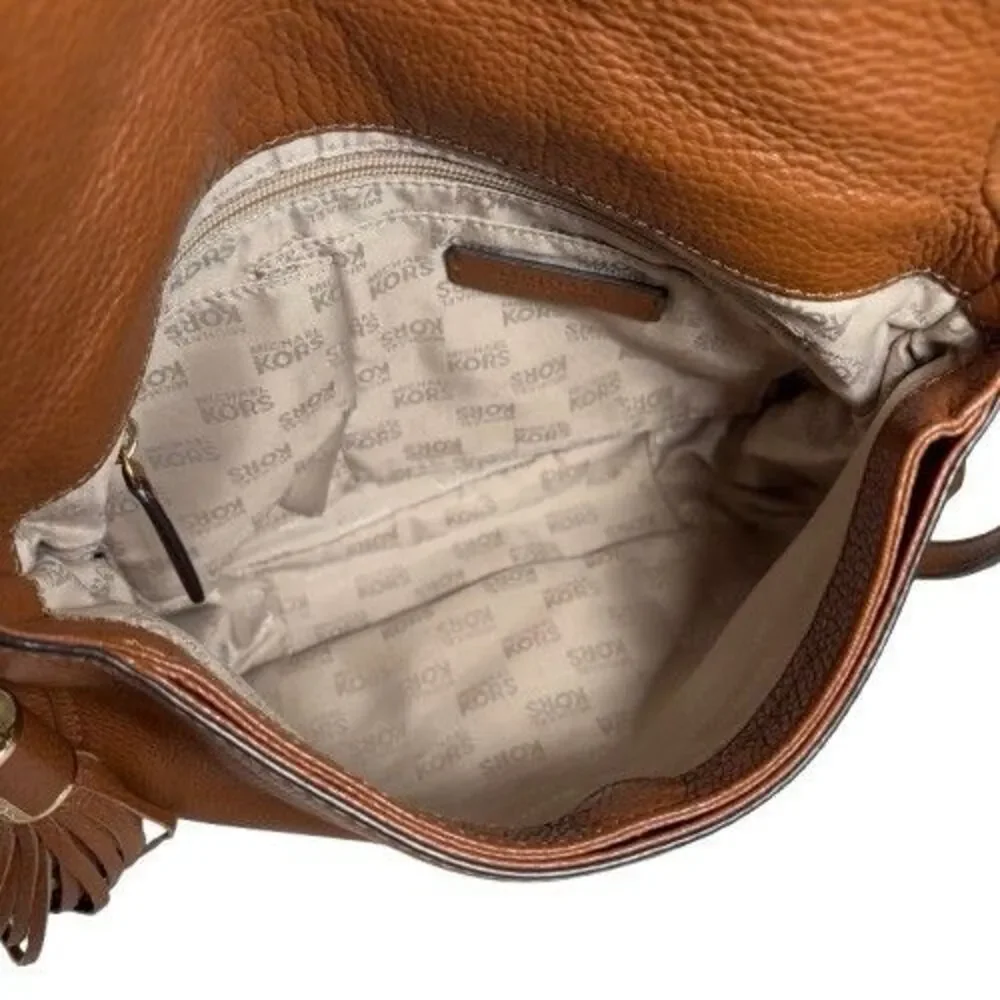 Michael Kors Bedford Tassel Crossbody Luggage Brown Pebble Leather Shoulder Bag